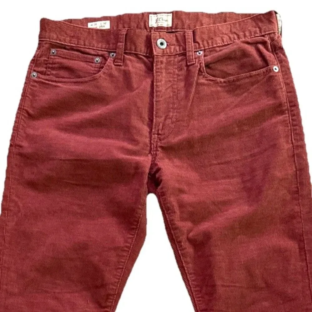J Crew 250 Corduroy Pants Mens Sz 31x32 Rust Plank Slim Straight Leg Cotton Flex